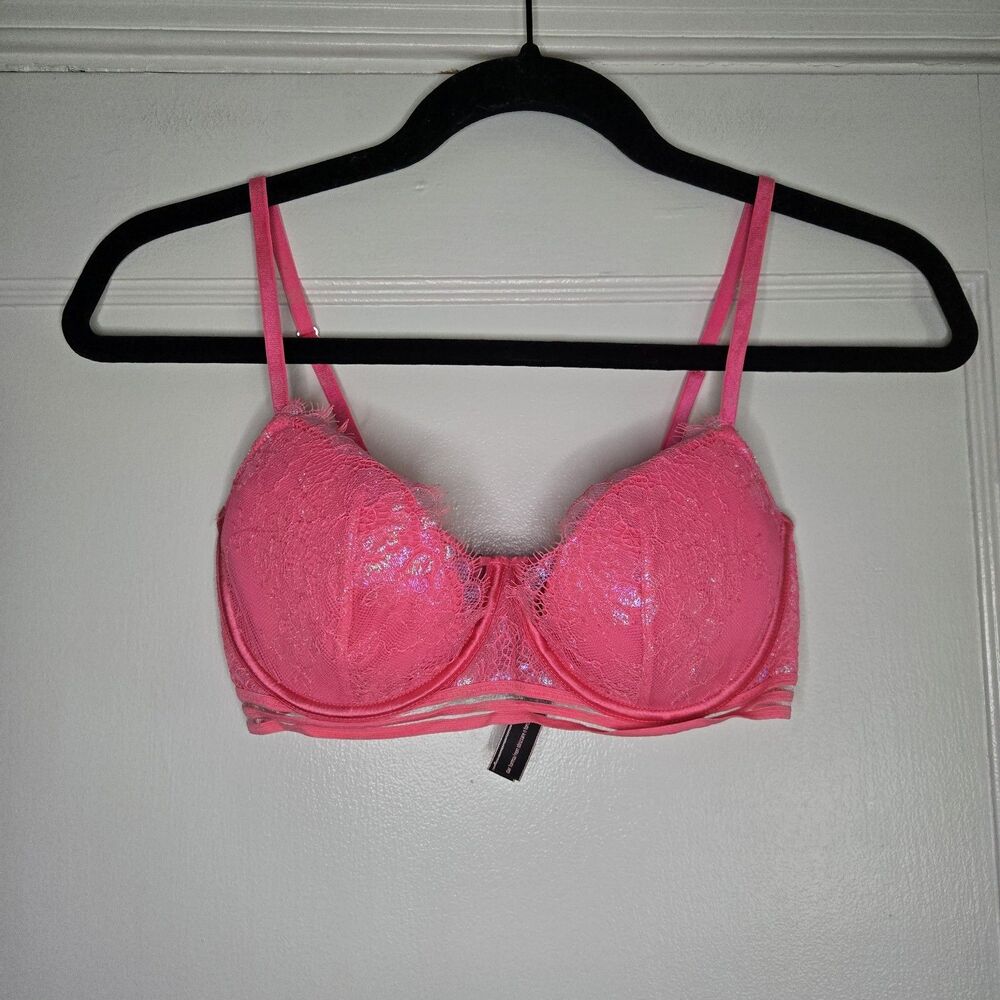 Victoria’s Secret Very Sexy Balconette Bra 32D Pink Lace Push Up Adjustable